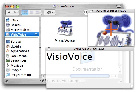 Vue écran de VisioVoice en mode mal-voyant